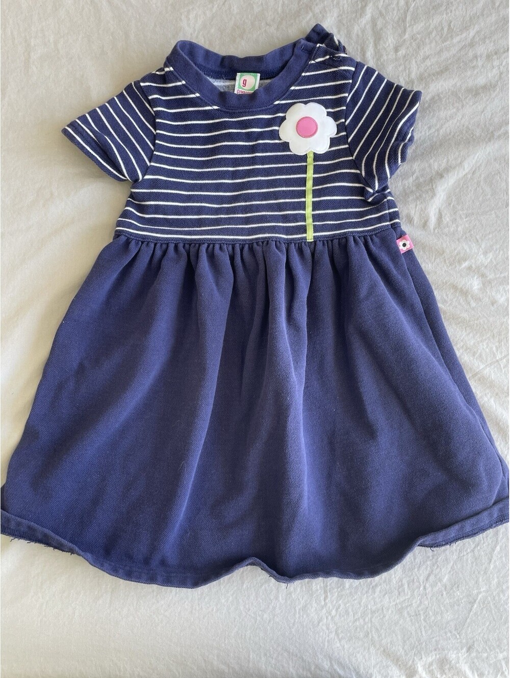 Vtg Gymboree 01 Flower Power giant flower navy dress Size Large 5 Years Old